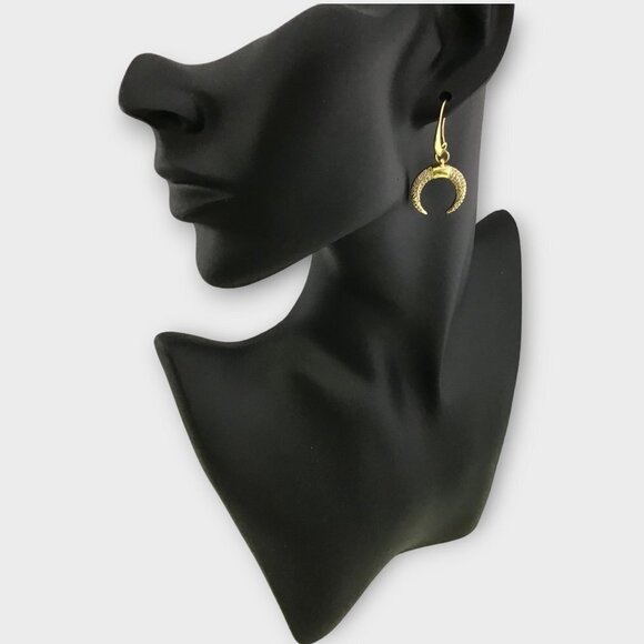 Gold Filled Crescent Moon Horn Earrings - Picture 3 of 11